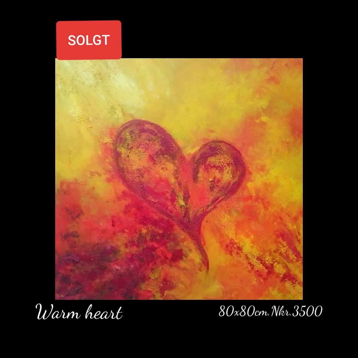 A painting of a heart on a yellow and red background