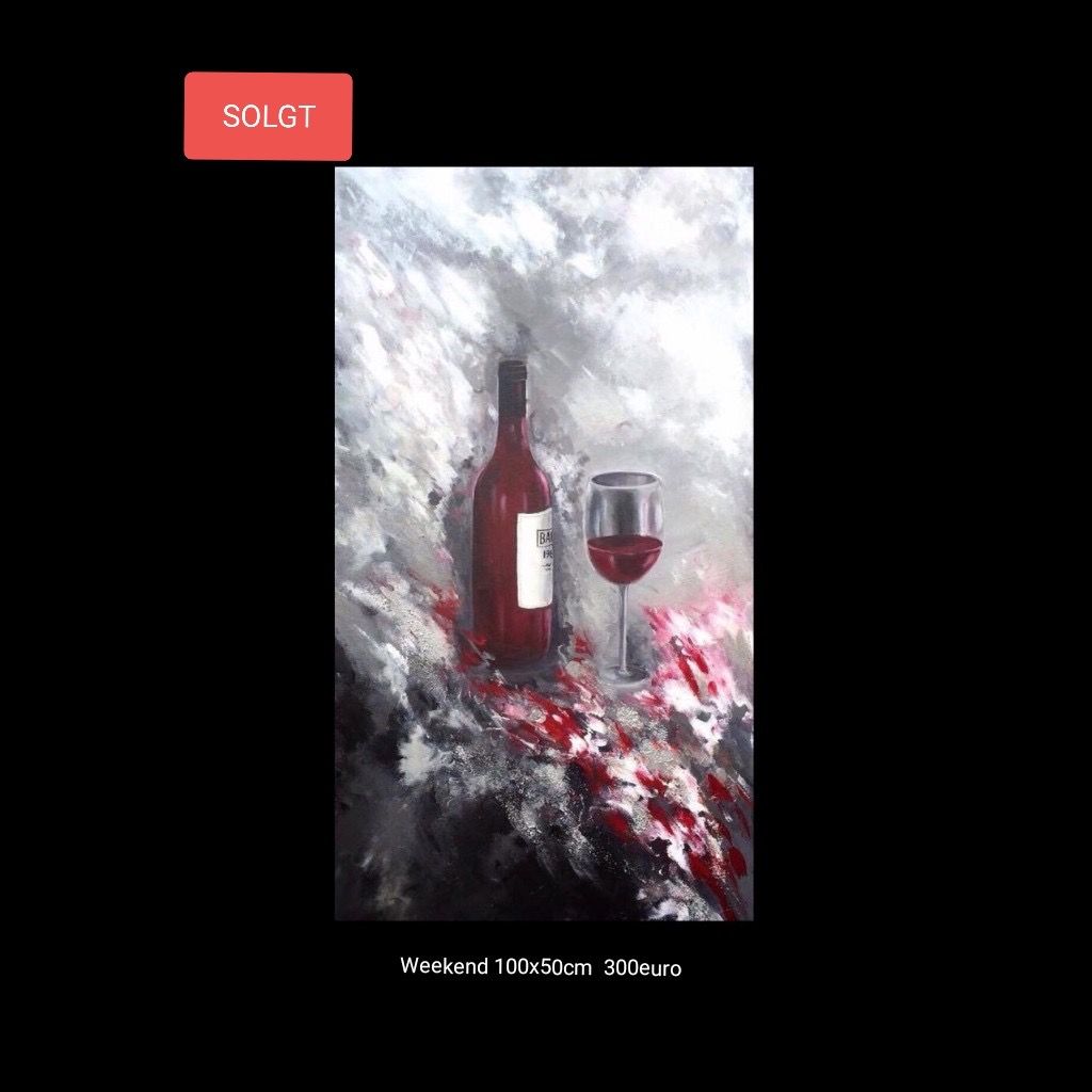 A painting of a bottle of wine and a glass of wine