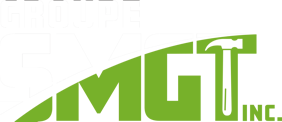 Un logo vert citron comportant les lettres « MGT » intégrées à une icône de marteau et le texte « INC. »