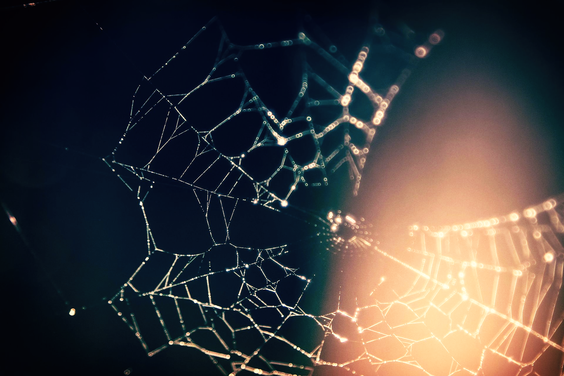 Burning candles in a spiral arrangement, creating a warm glow in the dark.
