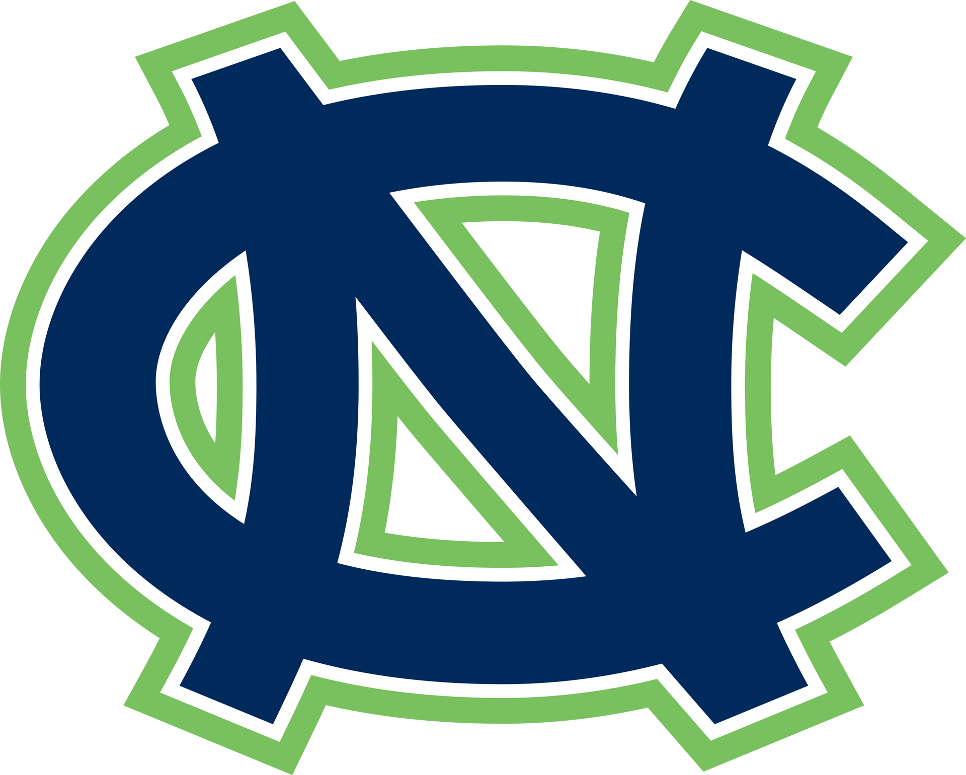 Blue NC monogram logo outlined in light green and white