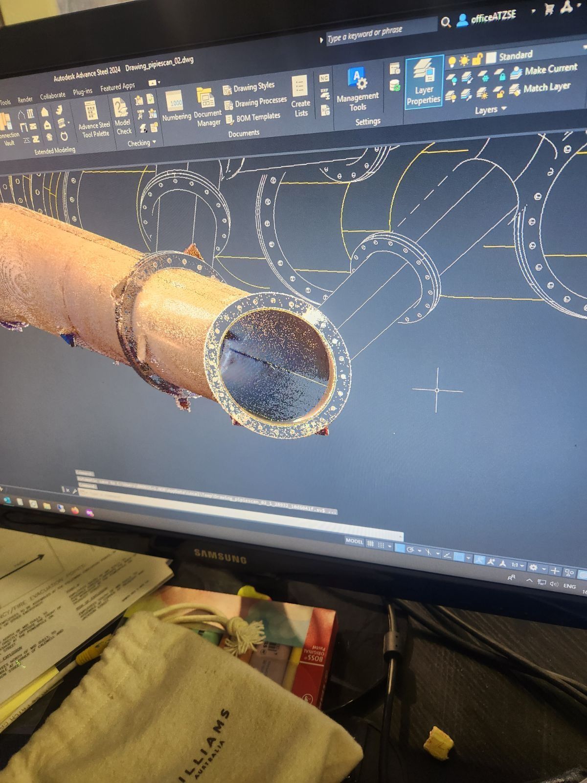 A Computer Monitor With A Drawing Of A Pipe On It — Custom Steel Fab in Garbutt, QLD