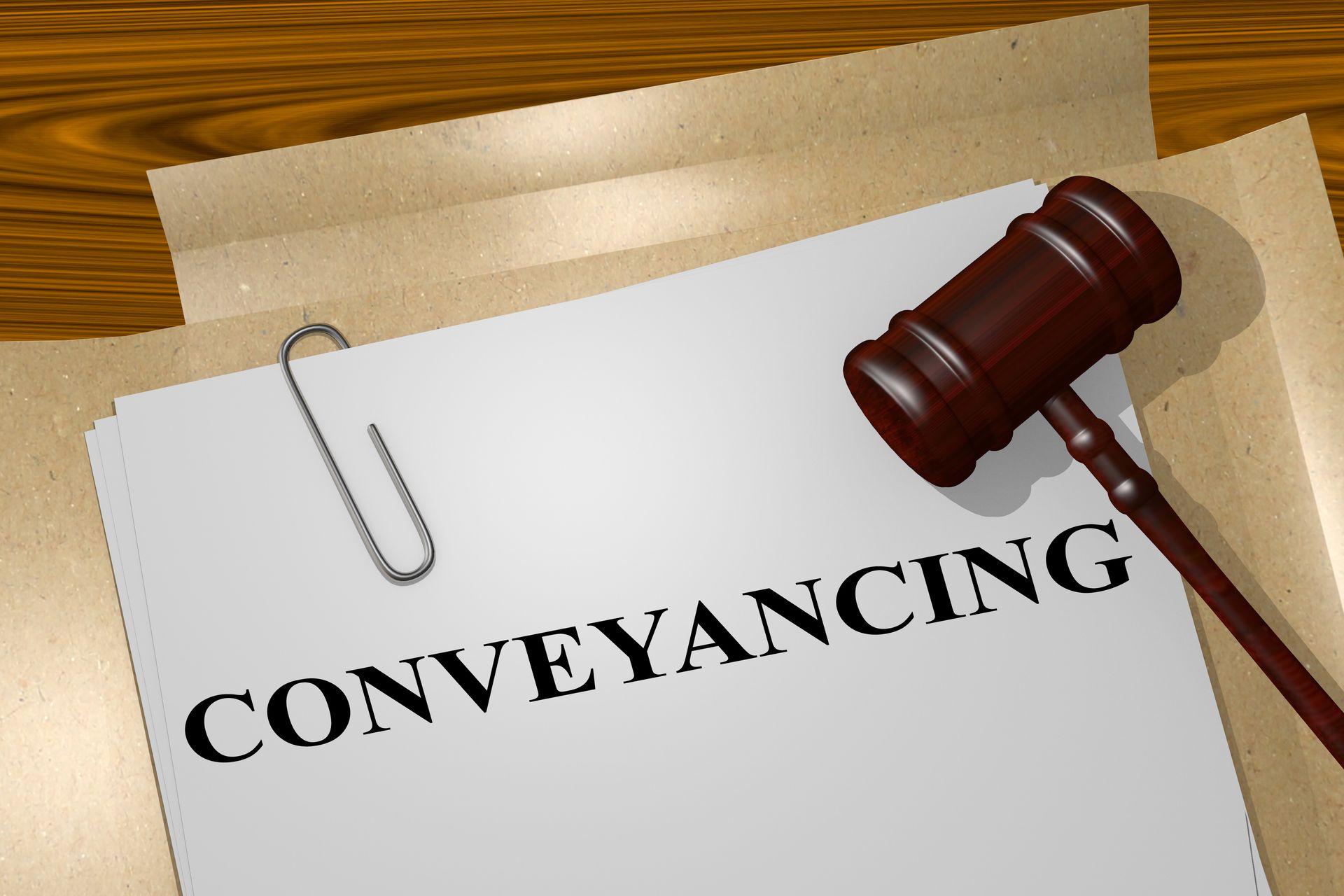 Property conveyancing documents with contract paperwork and legal gavel on desk. Property conveyancing documents with contract paperwork and legal gavel on desk.