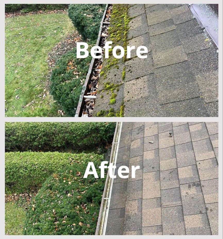 Before and after image of gutter cleaning