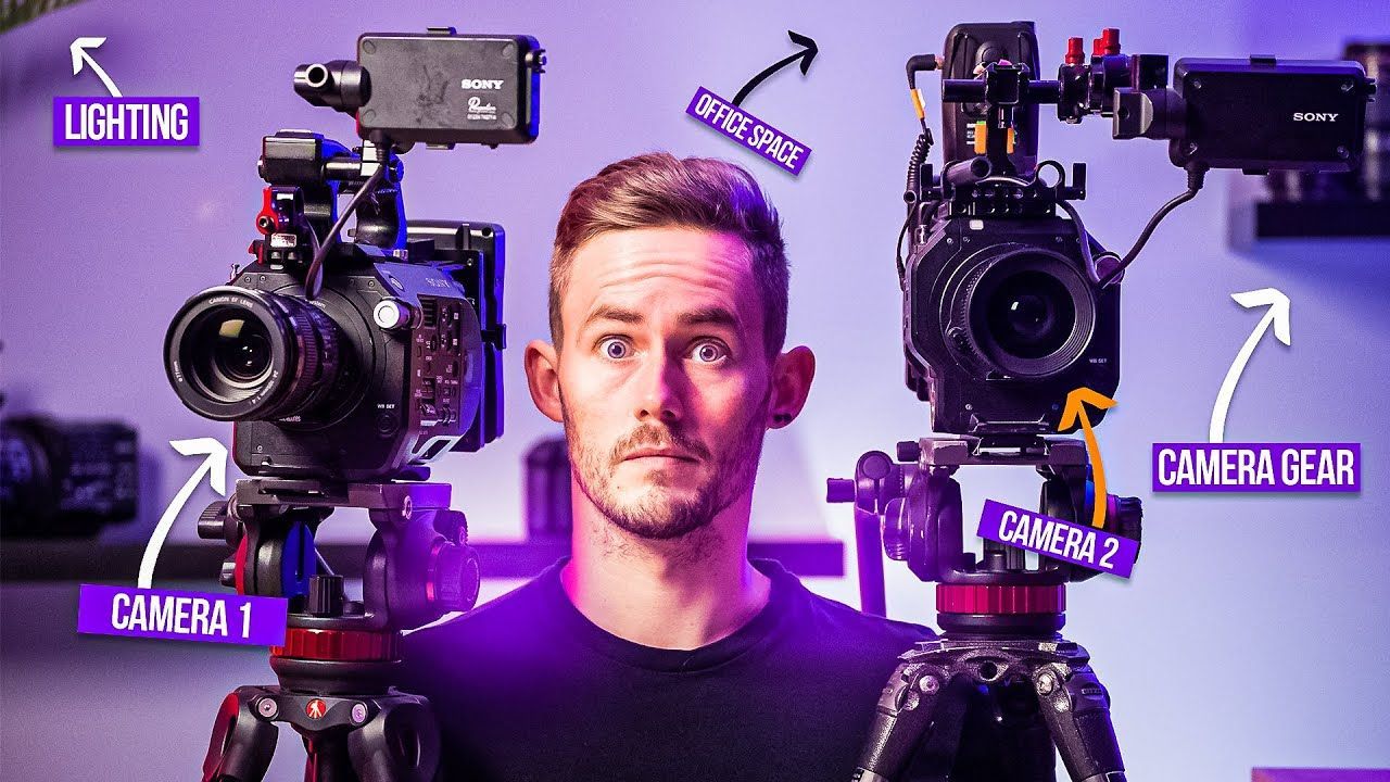 Man with two cameras, labeled, 
