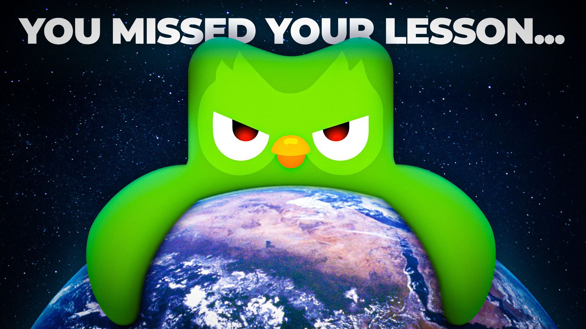 Angry green owl on Earth with the text 