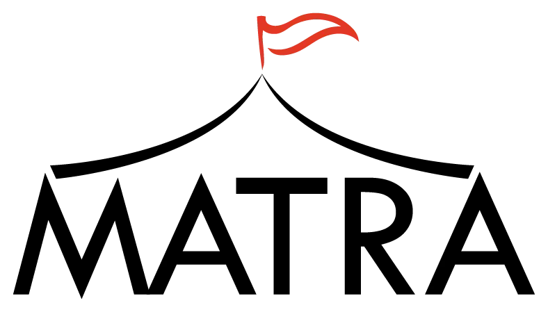 The word "MATRA" in black capital letters beneath a black stylized tent outline topped with a red flag.