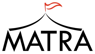 The word "MATRA" in black capital letters beneath a black stylized tent outline topped with a red flag.