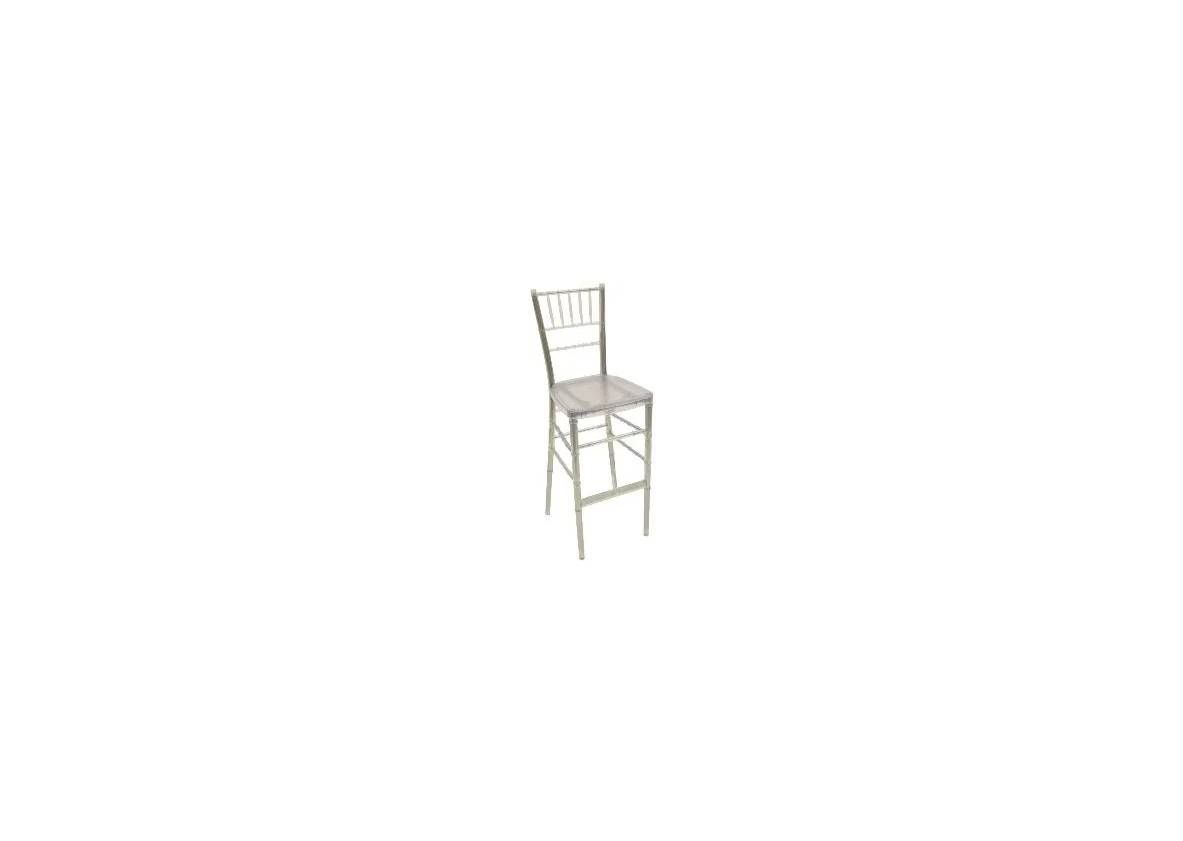 A gold-colored Chiavari chair with a spindle-back design and a flat wooden seat, isolated against a white background.