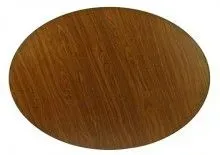 Oval-shaped wooden table surface with a visible, warm-toned brown wood grain pattern.