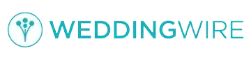 Teal WeddingWire logo featuring a stylized flower icon inside a circle next to the brand name in a sans-serif font.