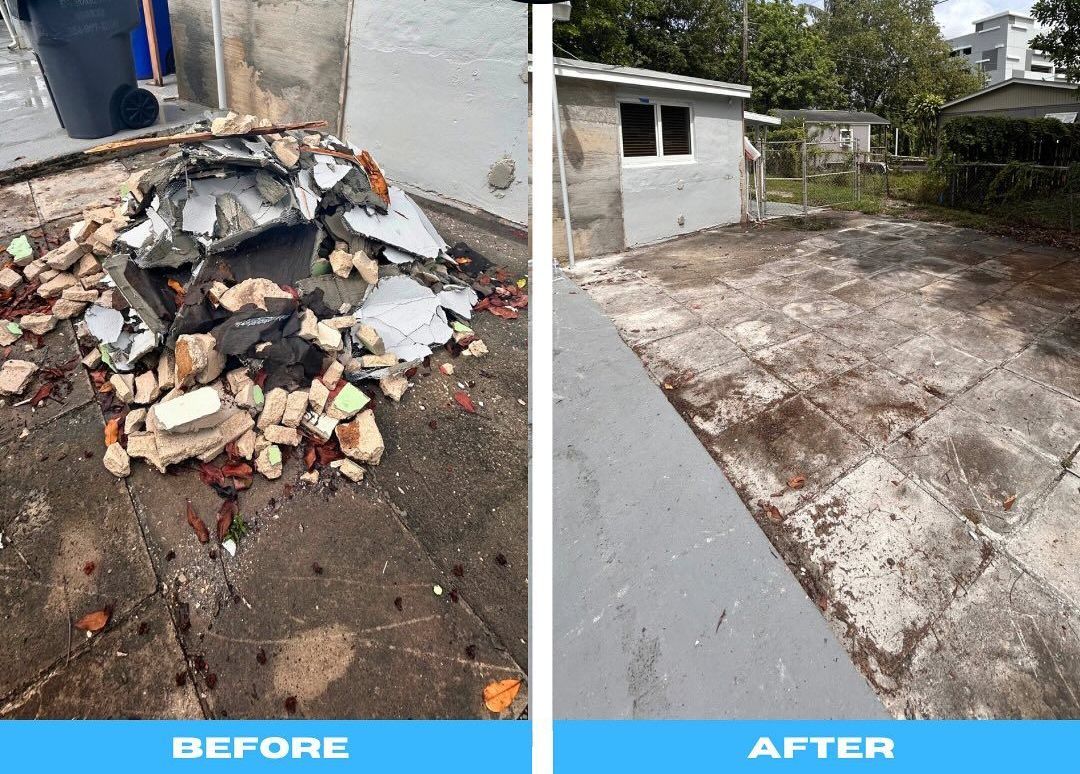 A before and after picture of a concrete driveway.
