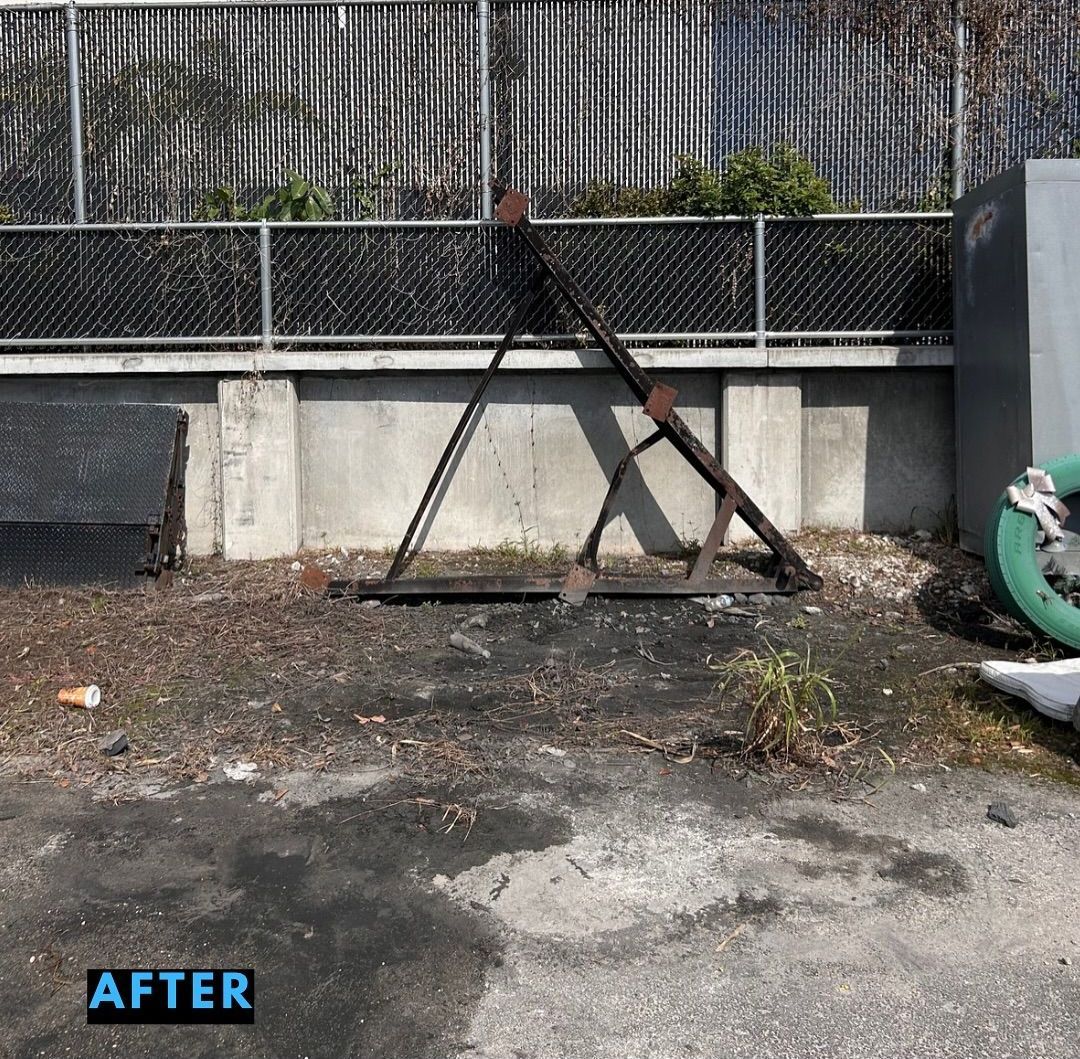 A before and after photo of a fenced in area