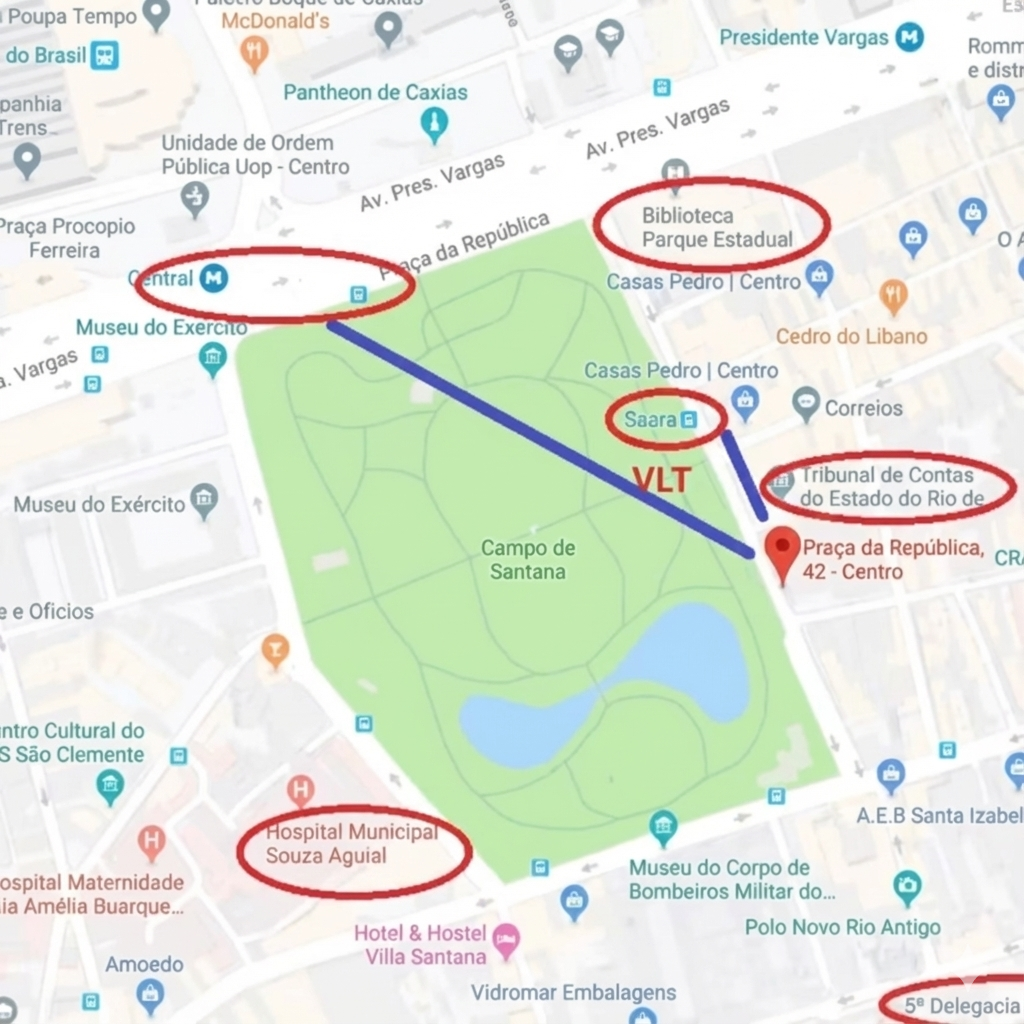 Vizinhos:  Campo de Santana (central park carioca, palco da declaração de proclamação da república por Don Pedro ), VLT carioca ( o Bonde carioca moderno), SAARA ( polo comercial desde o século XIX ), TCE RJ, Museu Centro Cultural da Casa da Moeda, Hospital municipal Souza Aguiar, Museu Histórico do Corpo de Bombeiros, Biblioteca Park Estadual, Central do Brasil )   