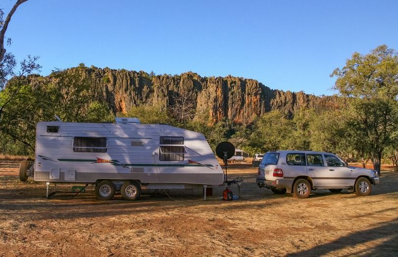 Caravan And White Pajero — Caravan Experts In The Charters Towers Region, QLD