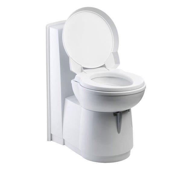 White, Upright Toilet With The Seat Open, In A Bathroom — Caravan Experts In The Charters Towers Region, QLD