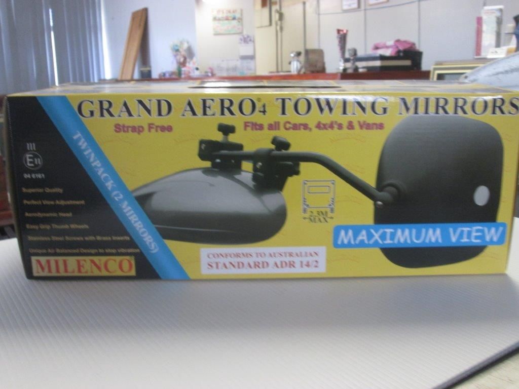 Box Of Grand Aero 4 Towing Mirrors, Black And Yellow — Caravan Experts In The Charters Towers Region, QLD
