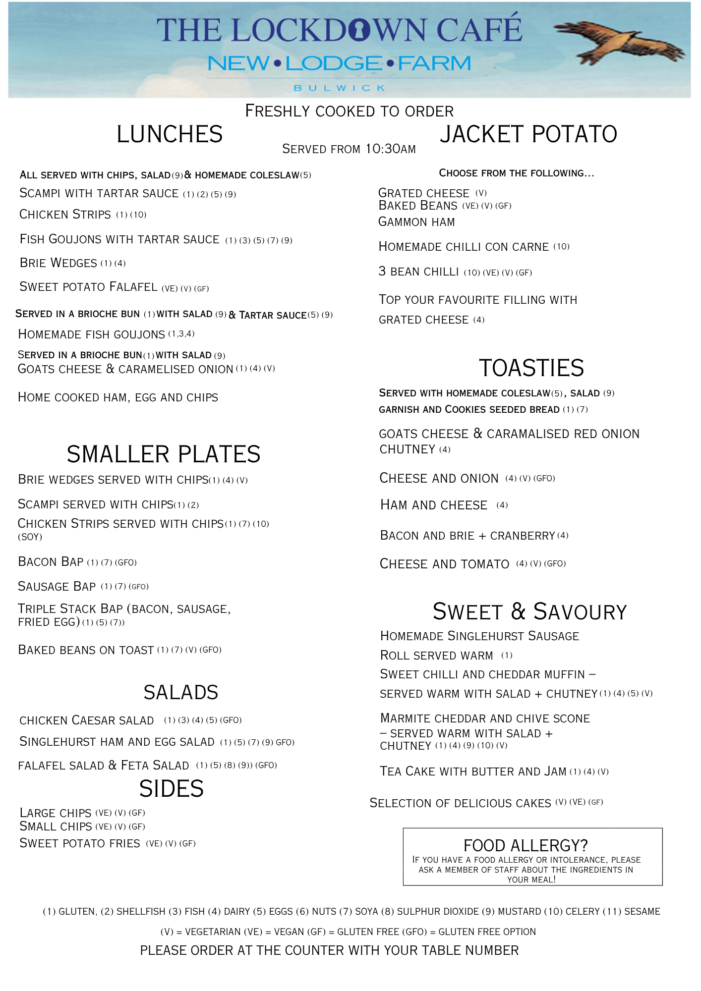 New Lodge Farm's Lunch Menu