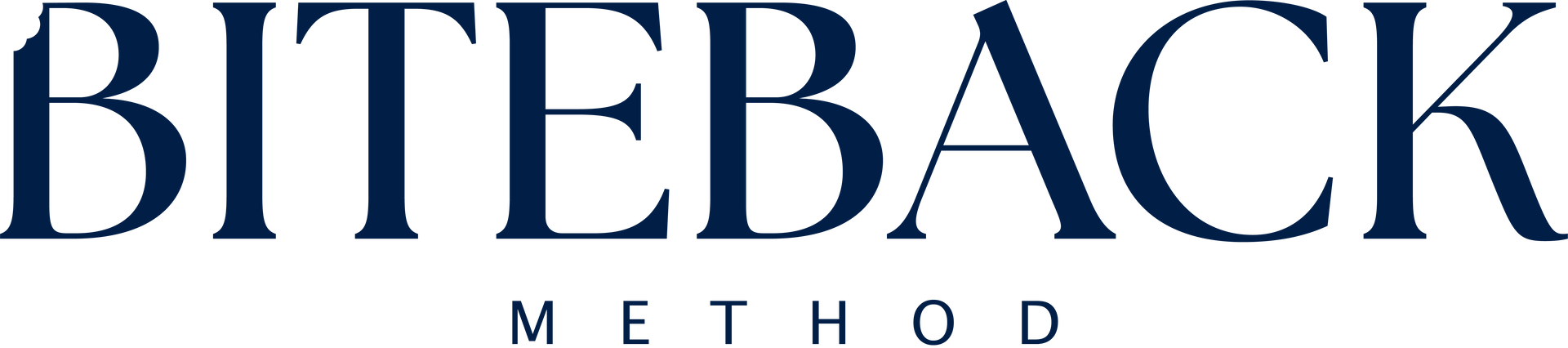 BITEBACK logo with navy text and the word METHOD in a smaller font underneath.