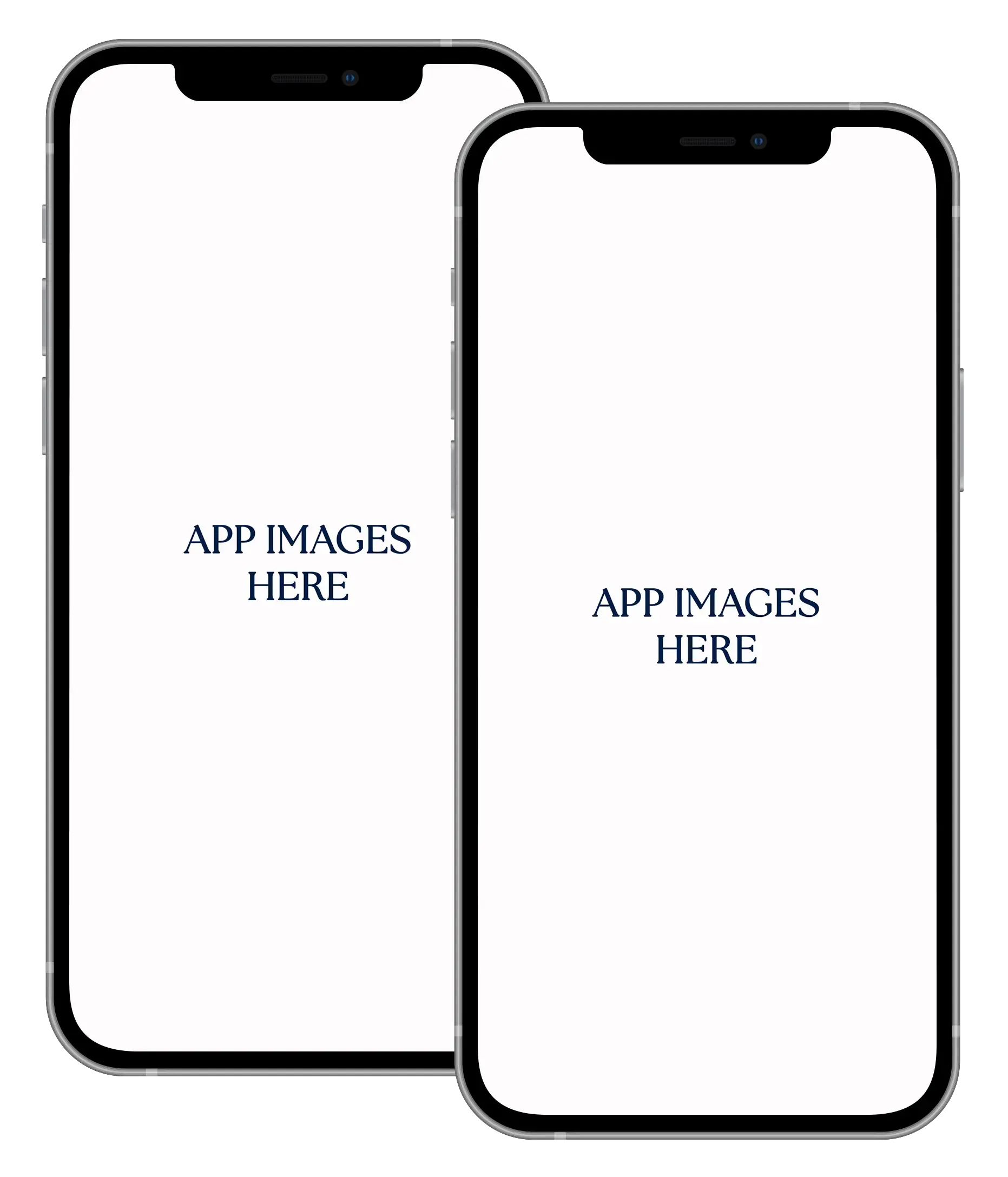 Two smartphones, blank screens labeled