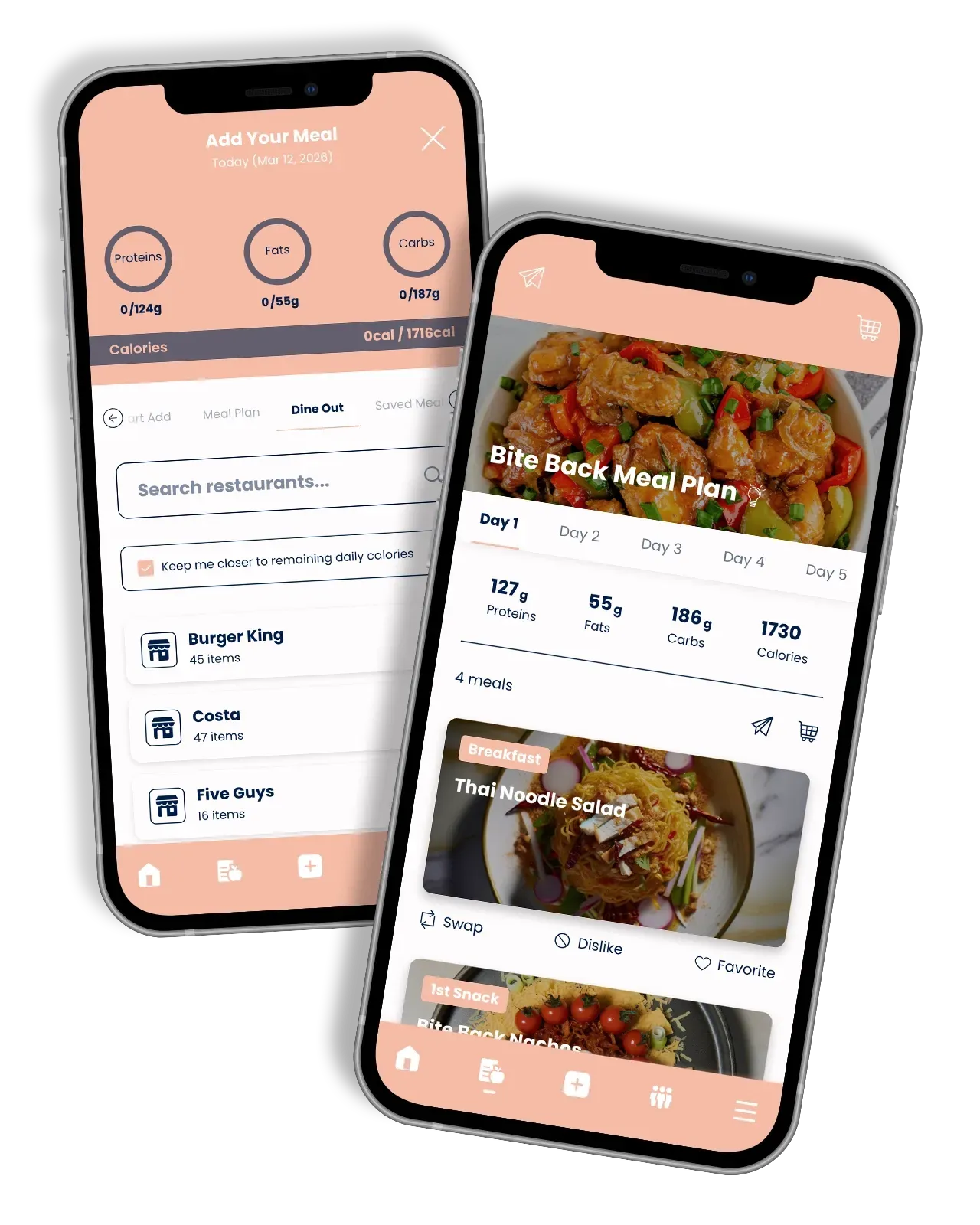 Two smartphones, blank screens labeled 