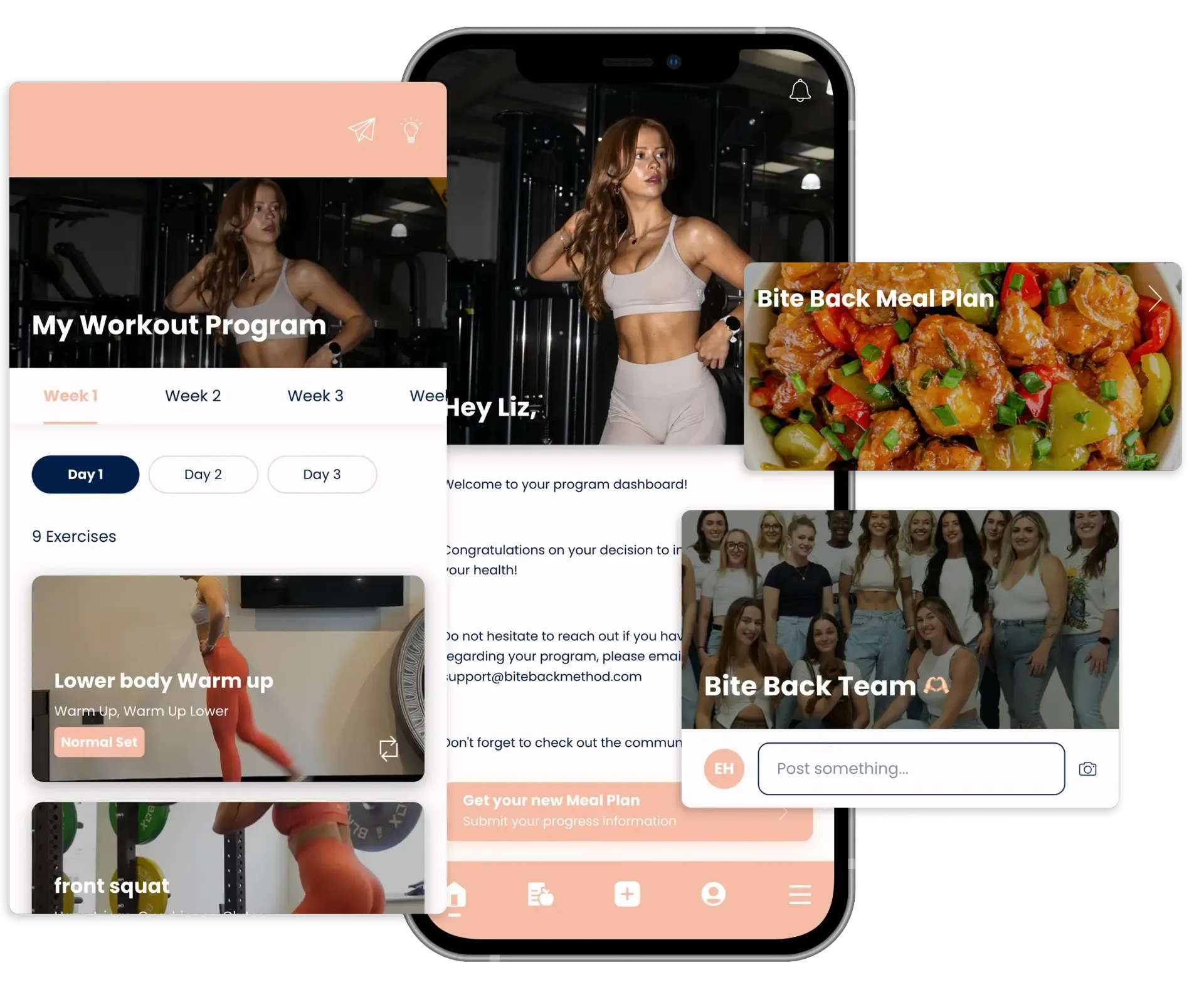 Smartphone with four white panels labeled 