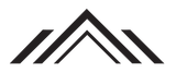 Un logo noir et blanc de trois triangles sur fond blanc.
