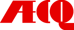 Un logo aeq rouge sur fond blanc