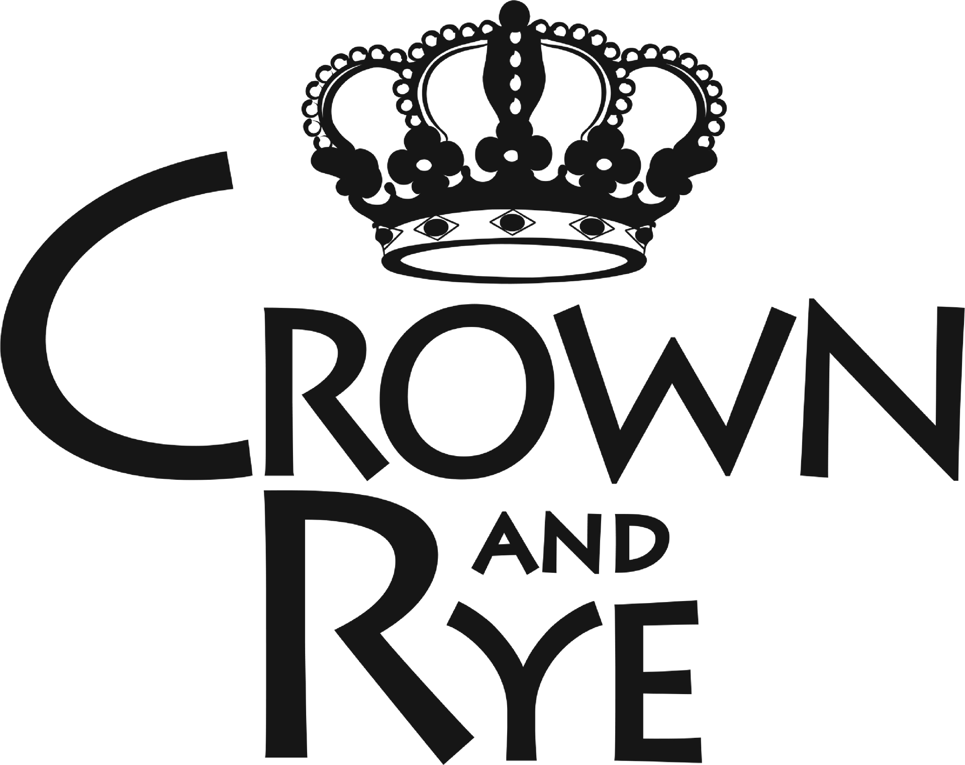 A black and white logo for crown and rye with a crown on it.