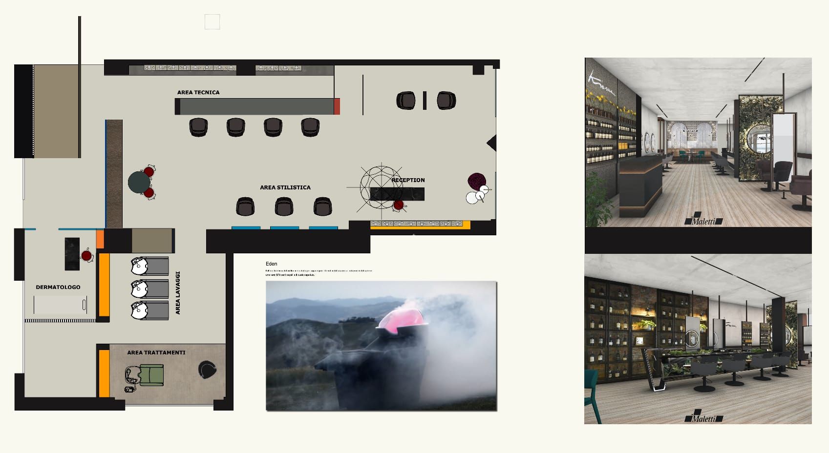 progetti in 2d per interni realizzati dai fornitori per parrucchieri a Roma