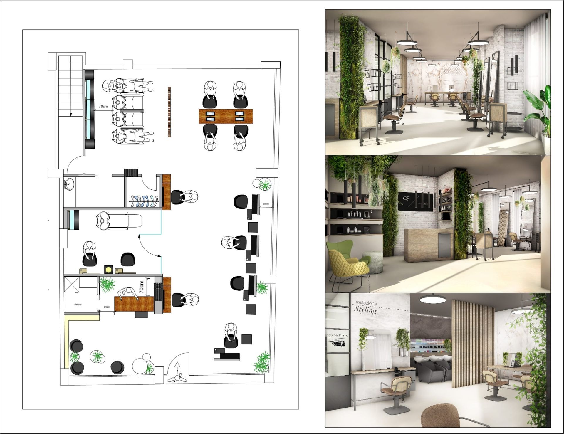 rendering salone per parrucchieri allestito dai fornitori per parrucchieri a Roma