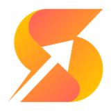 Orange and yellow abstract logo with an upward-pointing arrow formed within a stylized 