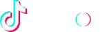TikTok logo with white background, gradient blue and red colors.