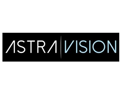 Logo per ASTRA VISION, testo bianco su rettangolo nero.