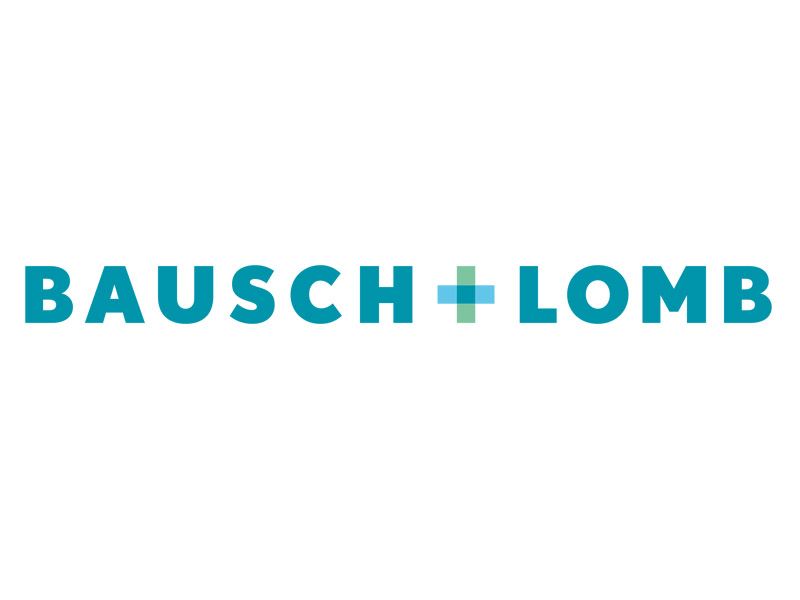 Logo Bausch + Lomb: testo color verde acqua e croce verde su sfondo bianco.