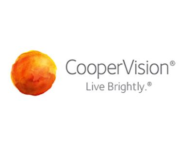 Logo di CooperVision con una sfera arancione acquerellata accanto al nome dell'azienda e lo slogan