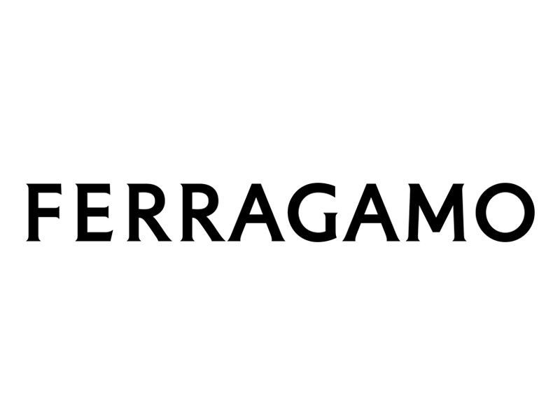 Logo Ferragamo in nero, centrato su sfondo bianco.