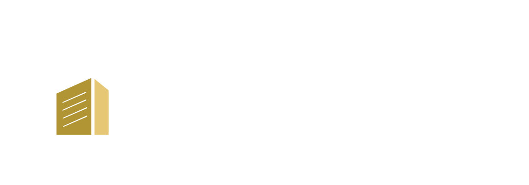 Gold building icon with white windows on a plain white background, with the white text, Sedona Infrastructure