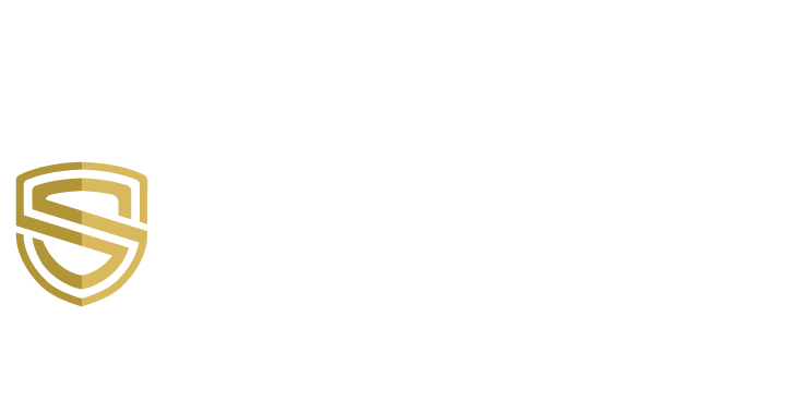 Gold shield logo with a stylized S on a white background, with the white text, Sedona Safeguard