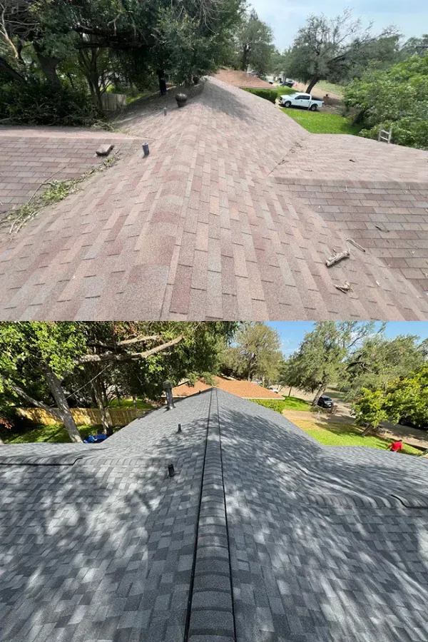 A before and after picture of a roof being installed.