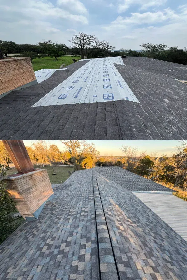 A before and after picture of a roof being installed.