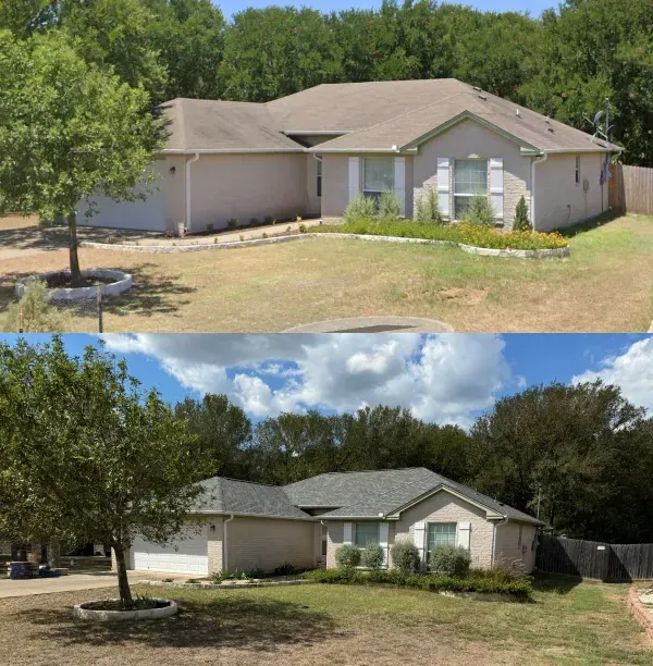 A before and after picture of a house