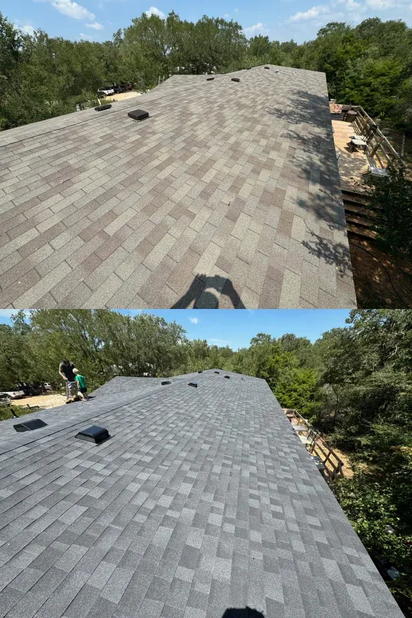 A before and after picture of a roof being installed.