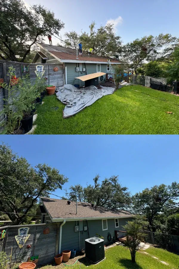A before and after picture of a house being painted.