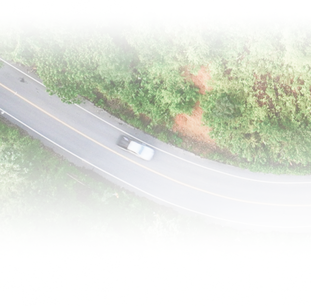 Top view of white car driving on road surrounded by trees | Roe Jan Auto Center LLC