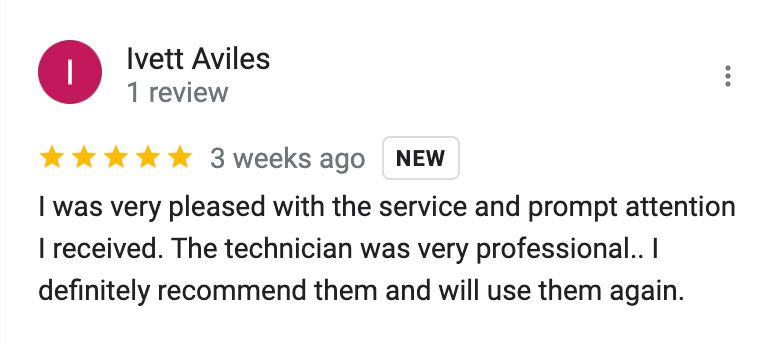 I was very pleased with the service and prompt attention i received . the technician was very professional.