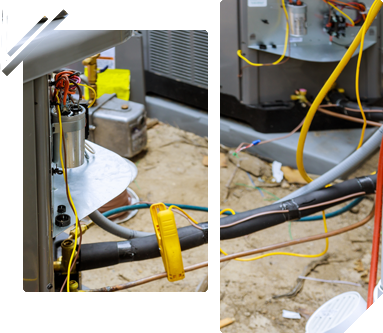 Two pictures of an air conditioner being worked on