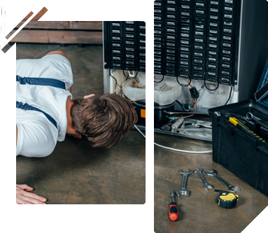 Chilled Haven Cooling & Heating, LLC technician inspecting a broken refrigerator to ensure optimal performance and prevent unexpected breakdowns, offering expert cooling system maintenance in Phoenix