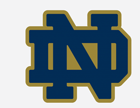 A blue and gold notre dame logo on a white background
