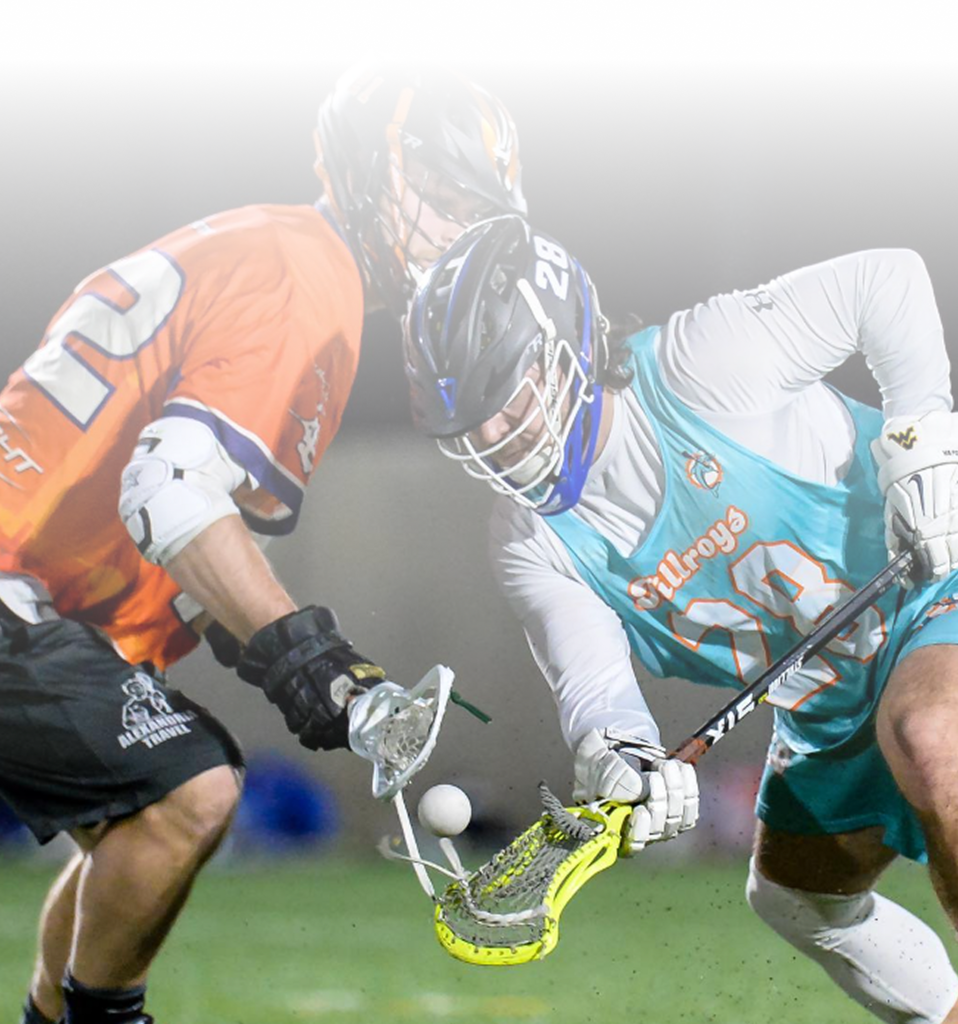 A lacrosse player in a blue jersey with the number 30 on it